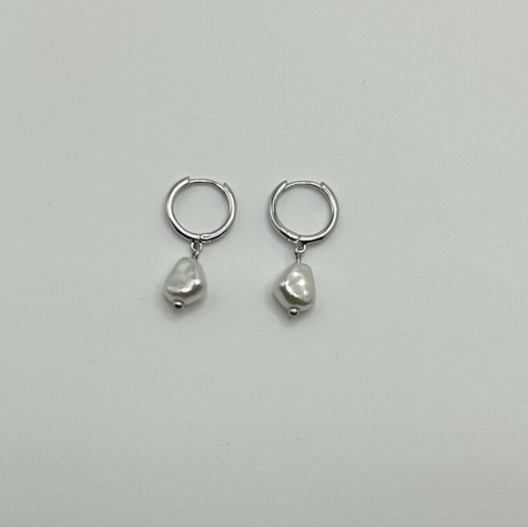 Sterling Silver Nickel Free Pearl Drop Dainty Earrings Small Huggie Hoop 925SS - Picture 3 of 8